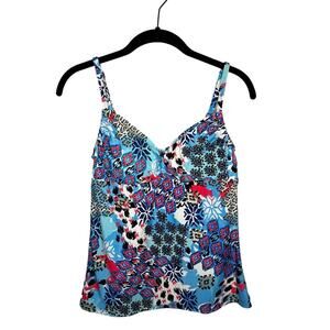 24th & Ocean medium red white blue black padded tankini swim top women’s